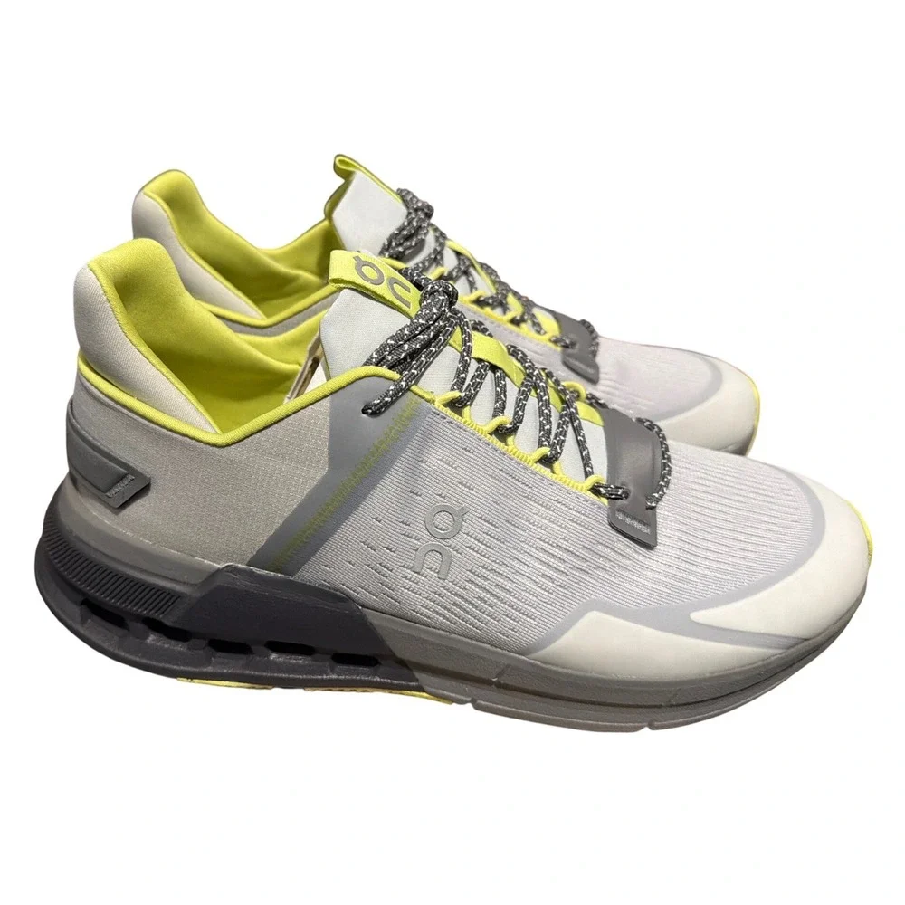 On Cloudnova Flux Mens 9 Glacier Zest Grey Lime Running Shoes 3MD10261099 New